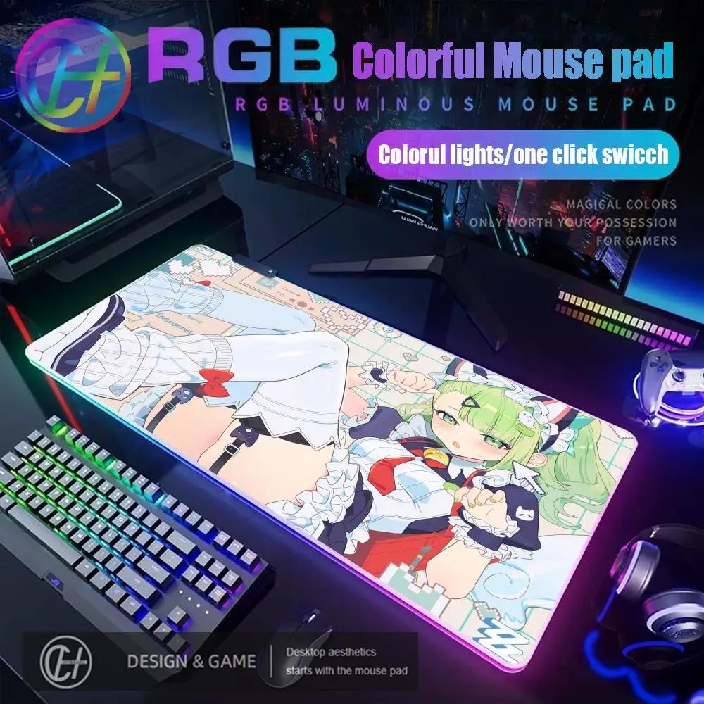 HYBXAXC Large Kawaii Anime Girl Sunna ZZZ Mouse Pad RGB Gaming Mouse Pad HD Printing Zenless Zone Zero Desk Mat Large LED Light