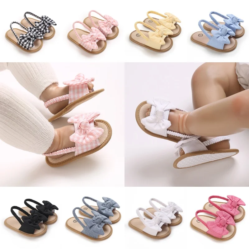 

Cute Bow Grid Baby Beach Sandals, Soft Sole Casual Versatile Shoes, Sweet Style Infant Summer Sneakers 0-18 Months