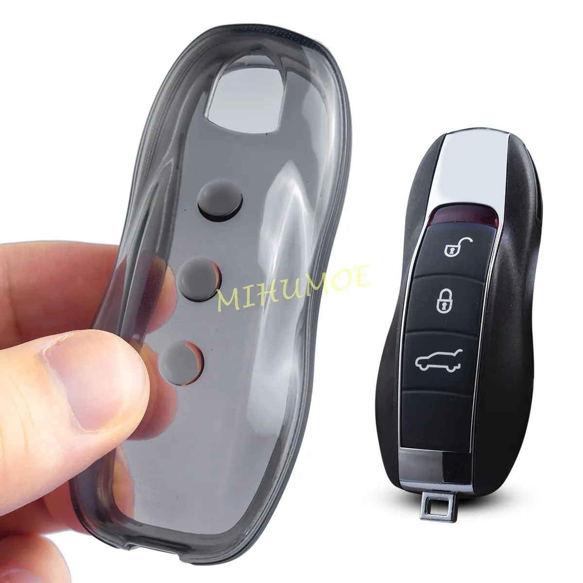 Voor 2011-2023 Porsche Cayenne Panamera Macan 718 Boxster Cayman Spyder 911 Zwarte Transparante Sleutelhanger Hoes