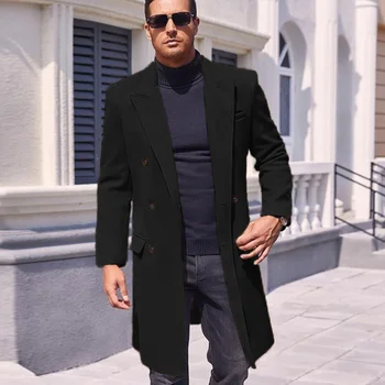 Men's Long Wool Blend Double-Breasted Coat 6 Men's Long Coat Wool Blend Double Breasted Jacket Casual Lapel With Lining Street Outer Warm Men's Clothing EU SIZE M-XXL 6