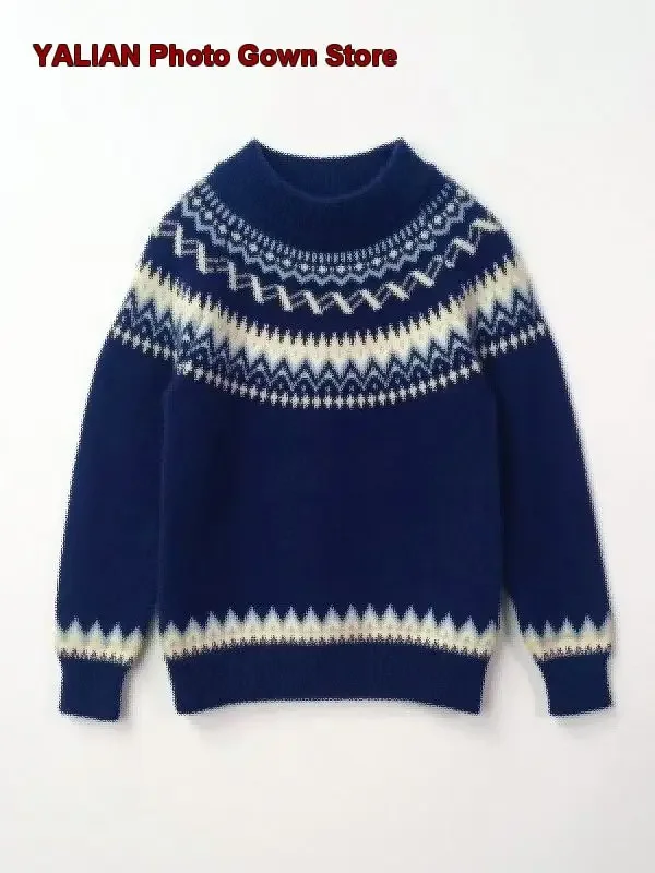 Kids Pullover Sweater Boys Girls Autumn Winter Round Neck Merino Knit Top Solid Color Thickened Comfortable High Neck