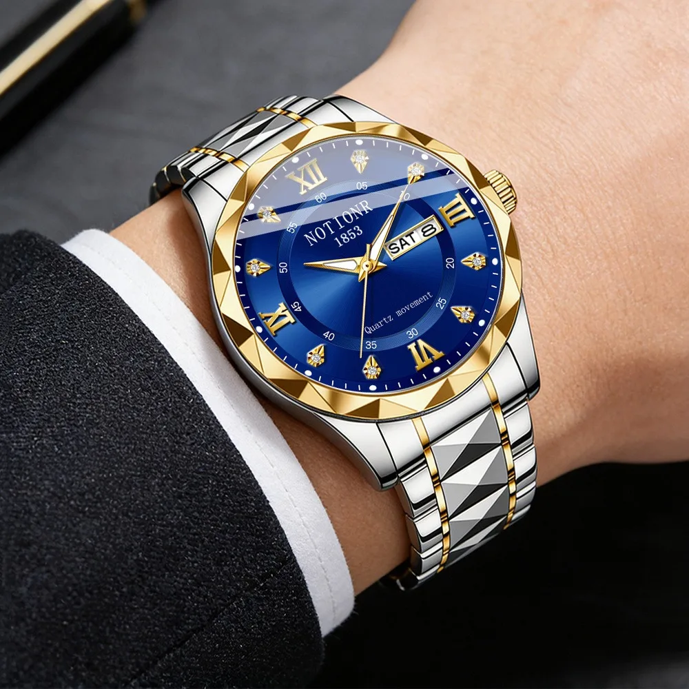 New Stainless Steel Men'S Quartz Watch Date Calendar, Sports Casual Business Resent, black gift box - view 2