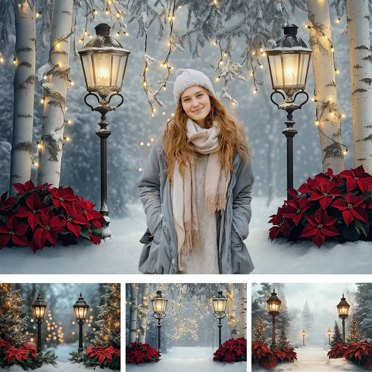 

Уличный свет, снежное Рождество, омела, деревья, фоны для фотосъемки детей, детские фотосессии, рождественские классические фоны для комнаты