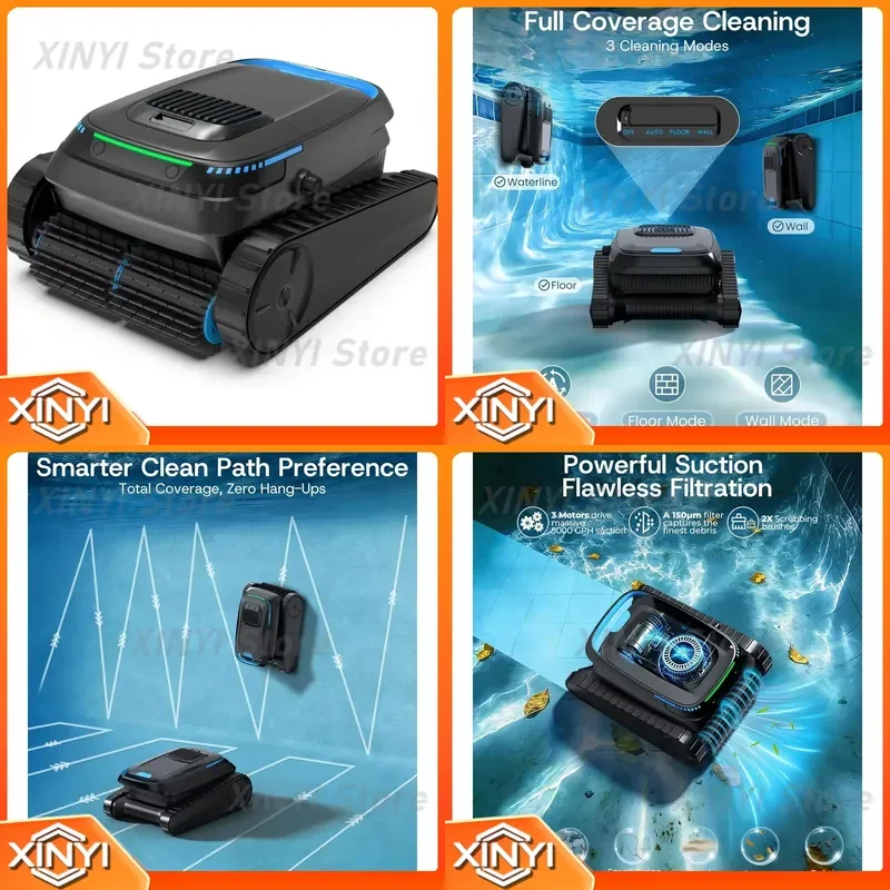 2026 Upgrade PC10 Robotic Pool Cleaner 5000GPH Suction 150μm Filtration Floor Wall Waterline Cleaning Smart Navigation