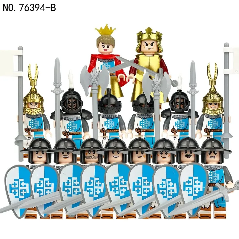 Figurines de chevaliers en blocs de construction, poupées humanoïdes à cheval de guerre, mini figurines, jouets pour enfants, figurines de dessins animés pour cadeaux d'anniversaire.