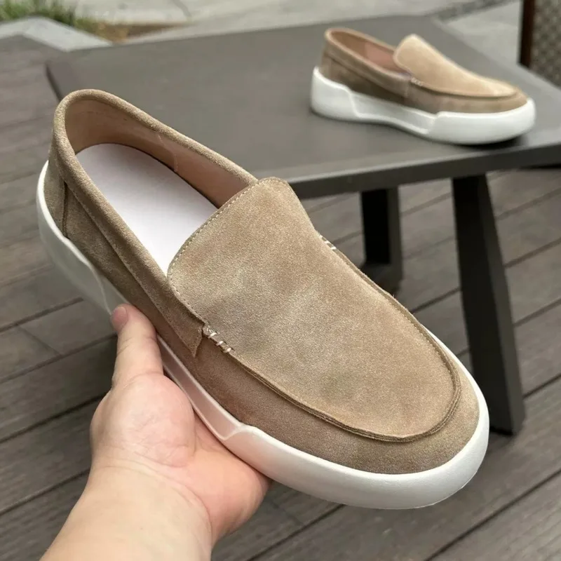 New Design Handcrafted Cow Suede Loafers Men Flats Soft Slip-On Casual Driving Shoes Streetwear Hiking Skate Shoes