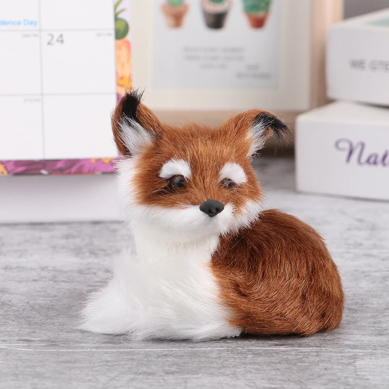 Dollhouse Simulation Fox Ornament Mini Squatting Fox Model Plush Animal Figurine Doll Toy Home Decoration