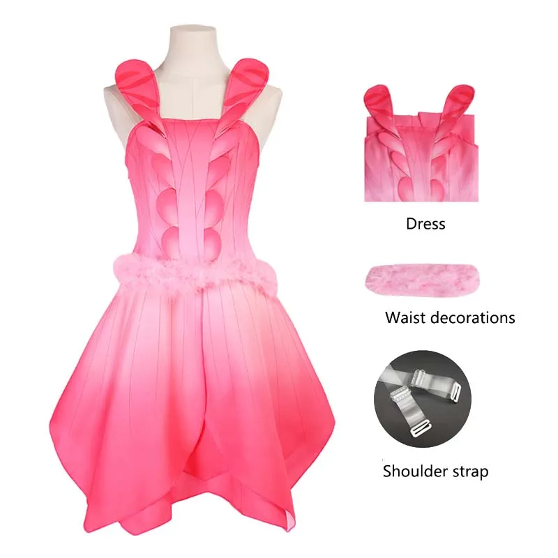 أنثى إيلينا تأثيري زي شخصية كرتونية الجنية الجان إيلينا الوردي البتلة فستان النساء الفتيات الخيال الملابس هالوين بدلة الحفلات