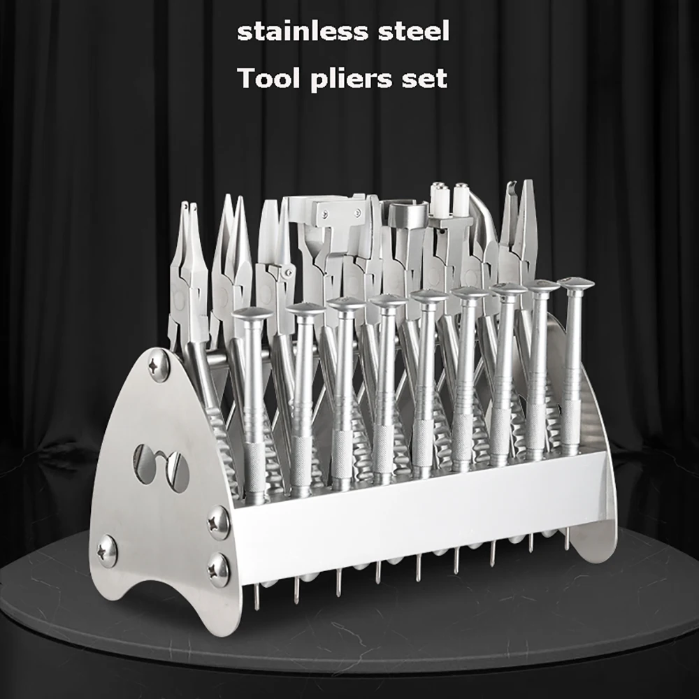 Professional Adjustment Tools, Plier Set, Screwdriver & Storage Rack for Glasses Frame Tightening Eyeglass Repair Tool Kit