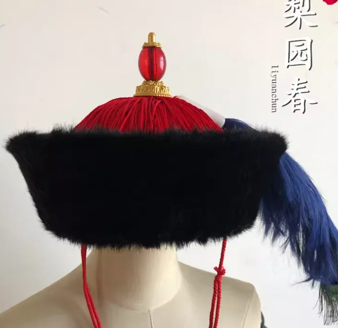 

Chinese Qing Dynasty Man Hat Royal Court Cap Performance Winter