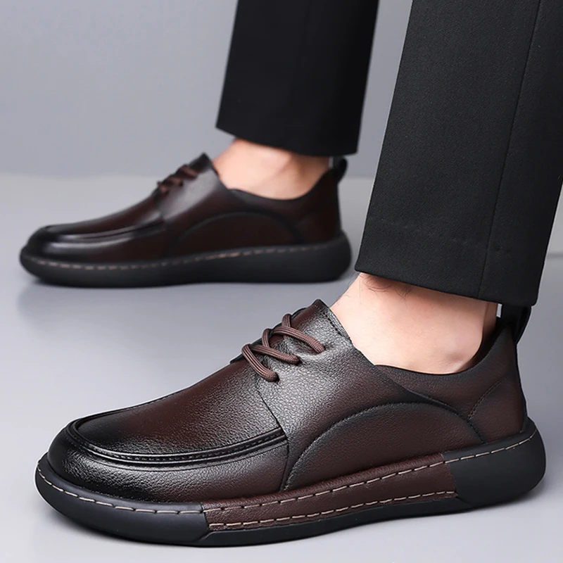 Men's Business Dress Leather Shoes Spring Autumn Style Casual Luxury British Trend Anti Slip Simple Daily Genuine Leather Shoes