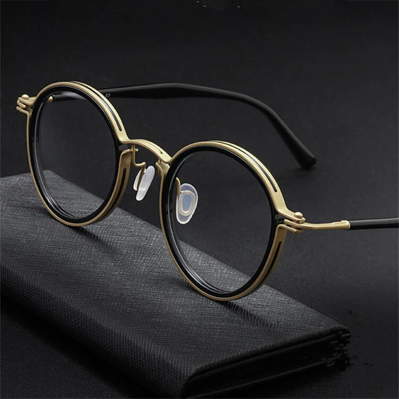 

Japanese Pure Handmade Titanium Eyeglasses Acetate Round Glasses Frame Men Women Circle Spectacle Ultralight Eyewear Top Quality