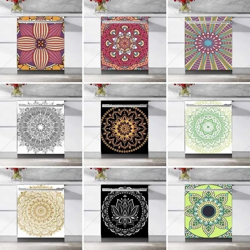 

Mandala Lotus Flower Dishwasher Stickers Waterproof Self-Adhesive Doors Decals Removable Boho Bohemian Wrap Kitchen Home Decor