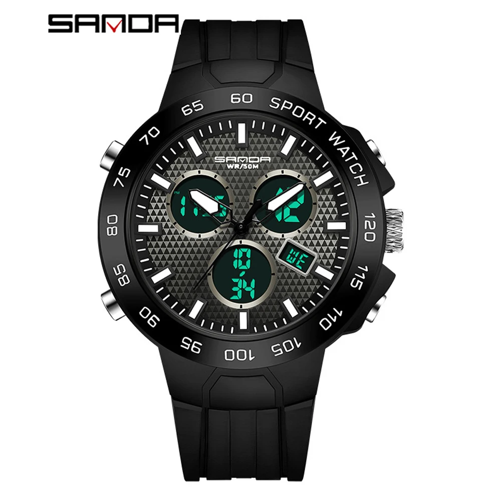 

Sanda Top Luxury Brand Men's Watches Outdoor Sports Waterproof Dual Display Quartz Wristwatches Digital Relogio Masculino 3112