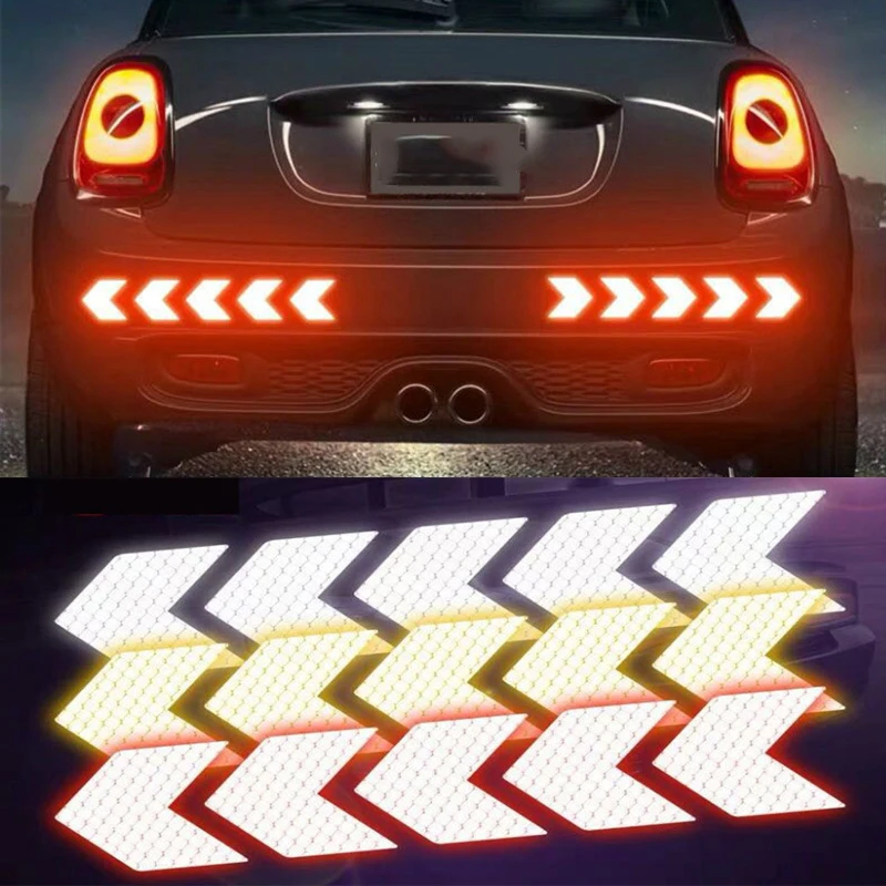 

6/20pcs Car Reflective Arrow Sticker Safety Warning Sticker for Car Bumper Trunk Reflector Hazard Tape Car Styling Luminous Film