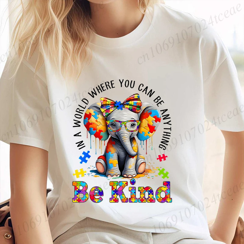 Elephant Autism Awareness Puzzle Adults Kids T-Shirt Fashion Acceptance Neurodiversity Shirt Summer Short Sleeve Tees