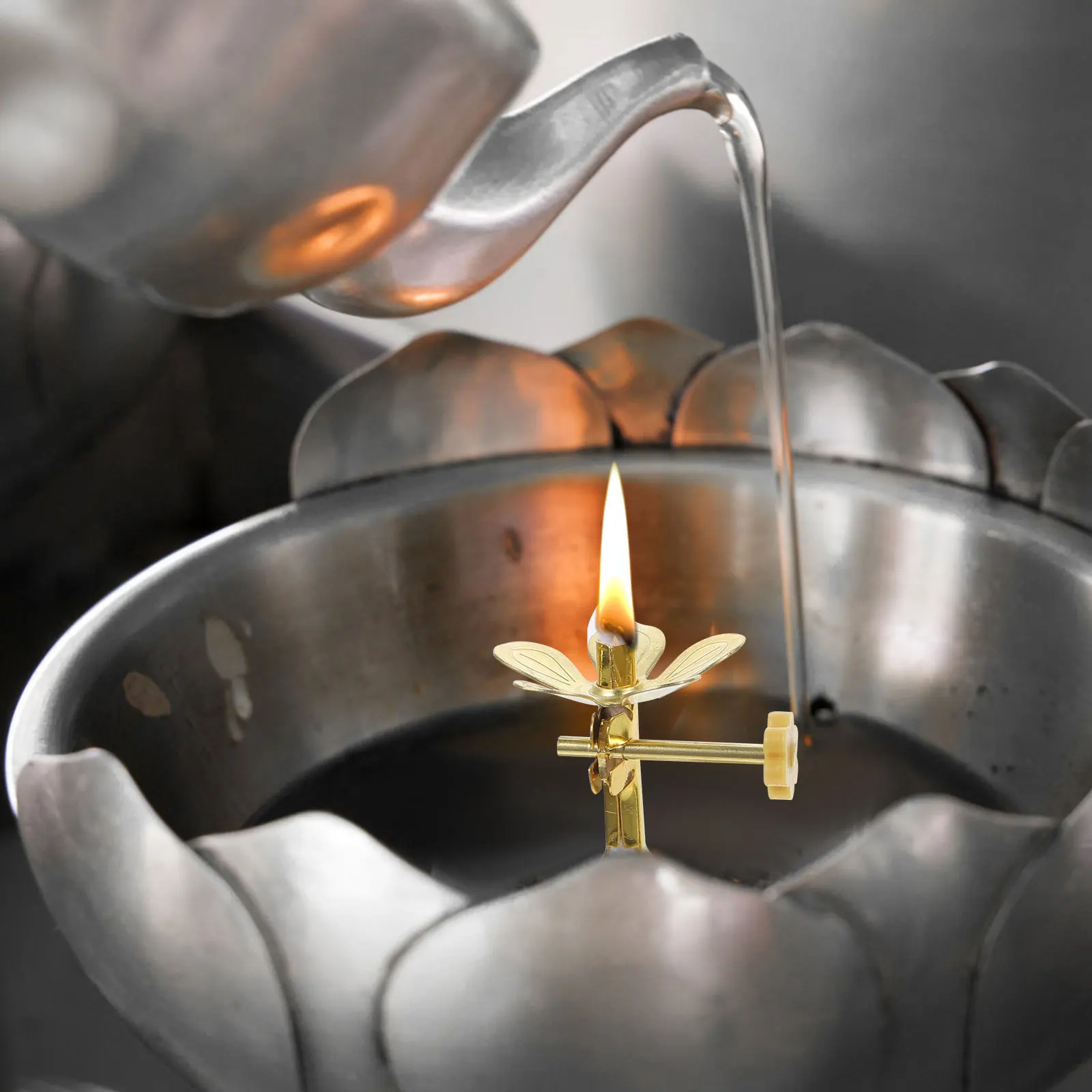 

2Pcs Windproof Butter Lamp Wick Holder Premium Alloy Oil Lamp Stand Buddhist Altar Accessories Home Decoration Temple