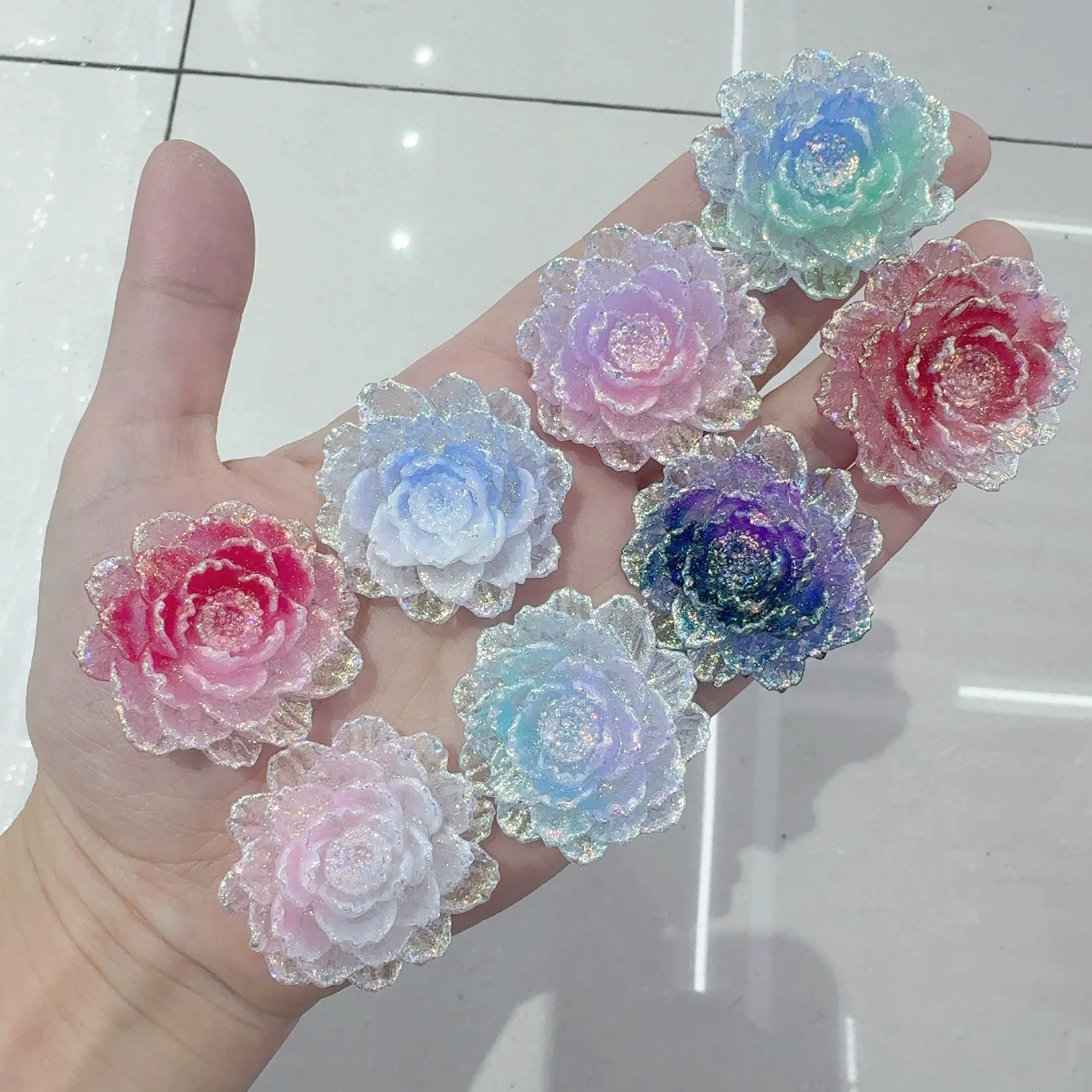 500PCS Sparkling Luminous Lotus 37MM Resin DIY Jewelry Accessories Hair Accessories Phone Cases Decorative Materials Crafts