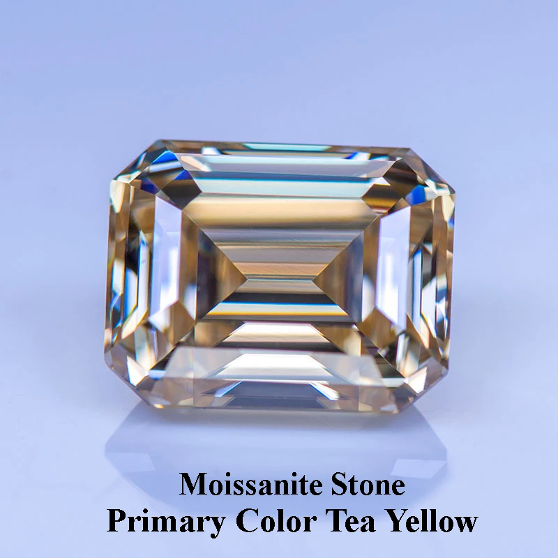 

Moissanite Stone Gemstone Emerald Cut Primary Color Tea Yellow Lab Grown Diamond for Charms Jewelry Making with GRA Certificate