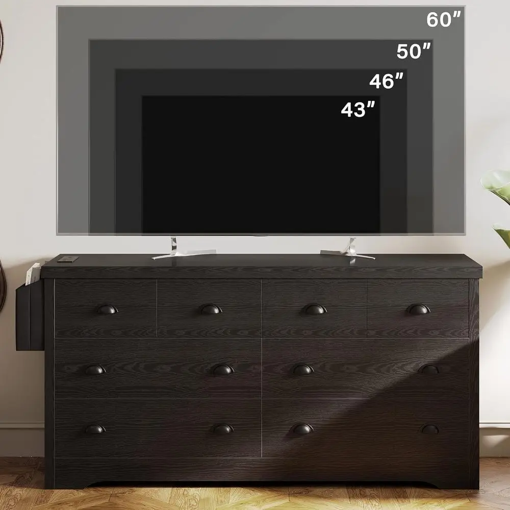 Cômoda DAFIFY com 8 gavetas com estação de carregamento e bolsa de armazenamento, baú de madeira para quarto, sala de estar, corredor e entrada, preta