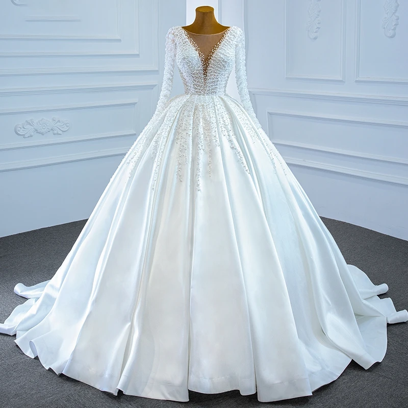 kisswhite customized RSM67210 Satin White Elegant Wedding Dress Full Pearls Fashion Africa Ball Gowns Wedding Dresses