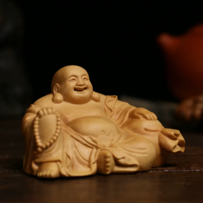 Handmade Boxwood Maitreya Smiling Buddha - Lucky Car Dashboard Decor, Auspicious Handheld Plaything & Home Feng Shui Ornament