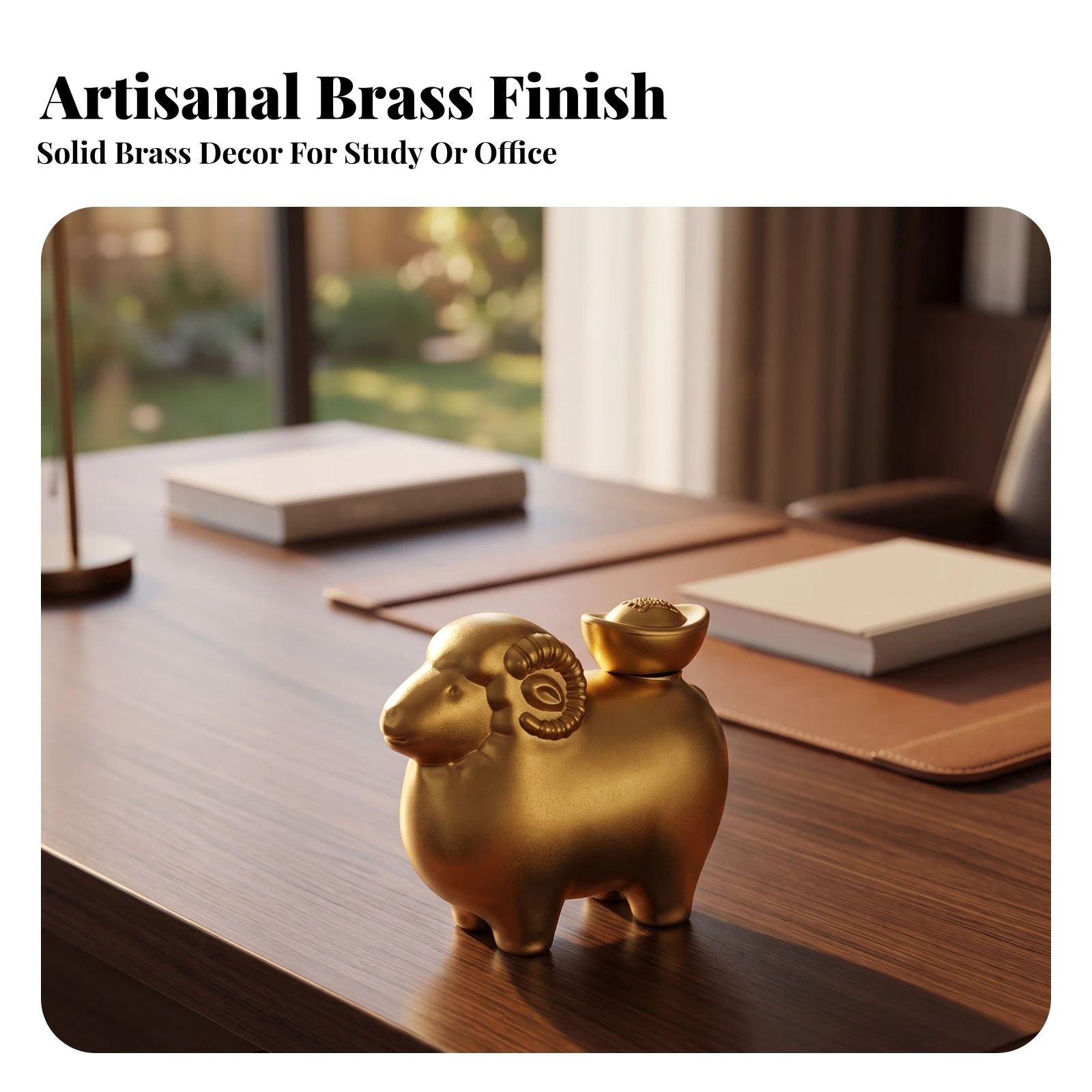 Brass Ram Figurine with Sycee Ingot Decorative Metal Sheep Figurine with Ingot Sheep Figure Tabletop Decor Compact