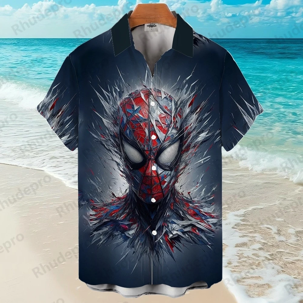 

Disney 2025 Spider-Man Cartoon Doll Painting Print Men Women Short-sleeved Shirt Loose Large Y2k Clothes Shirt Vintage Man