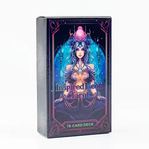 nspired Neon Tarot A 78-Card Deck English Visions Entertainment Game Card Family Gathering Divination Deck Board Games 10.3*6Cm