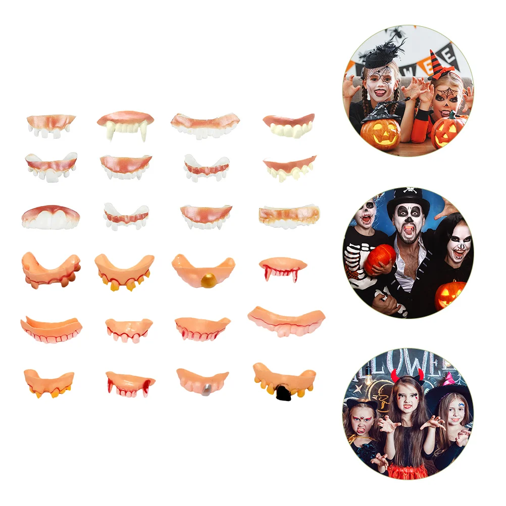 

24 Pcs Halloween Dentures Horror Favors Toy Fake Teeth Funny False Ugly Gnarly Joke Make up