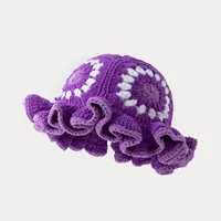 Men's and women's colorful hand crocheted knitted hats with wavy edges and floral patterns,woolen hats suitable for keeping warm 4