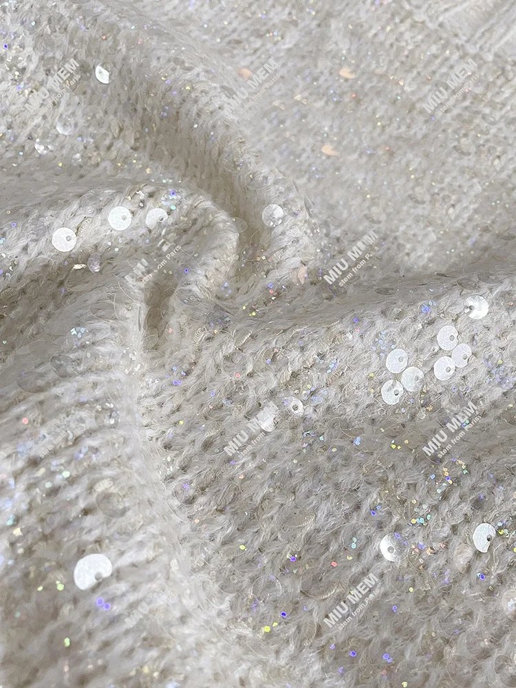 Ele Lady Atasan Rajutan Musim Semi Payet Berkilauan Bordir Berat Faionable Perjalanan Sle Regular Fit Panjang Sve ort L...