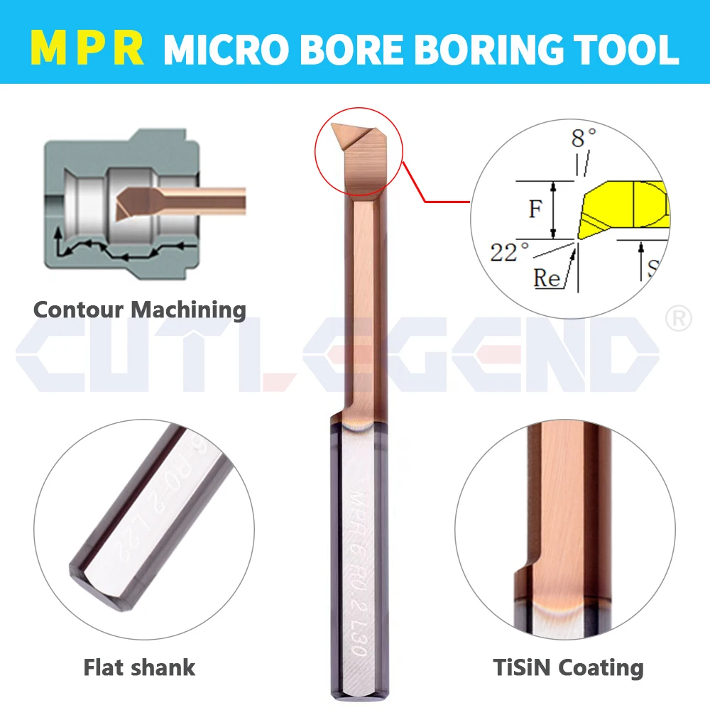 MPR MPL Small Hole Internal Boring Tool MPR2 MPR3 MPR4 MPR5 MPR6 MPR8 R0.05 R0.1 R0.15 R0.2 L10 L15 L22 Carbide Tool Boring Bar