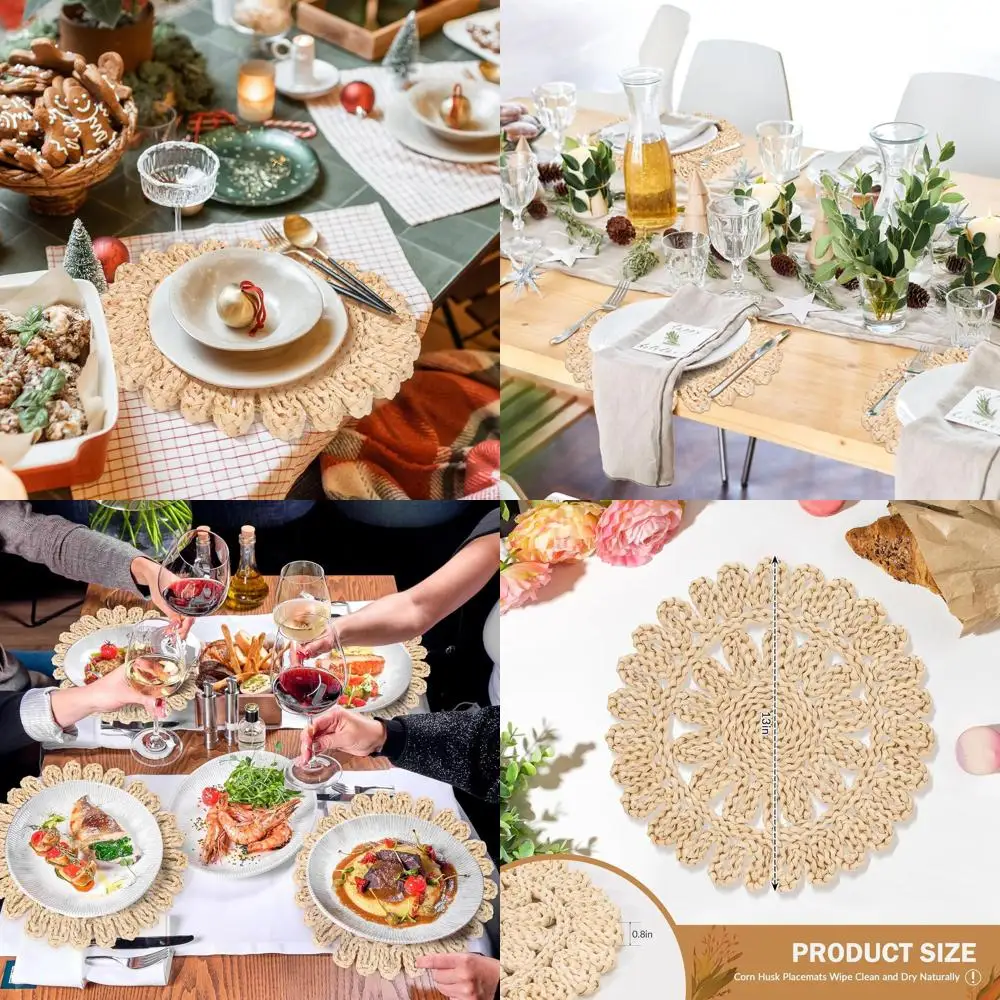 

12-Piece Natural Corn Husk Braided Placemats, Bohemian Rattan Wicker Chargers for Home, Weddings, and Seasonal Celebrations