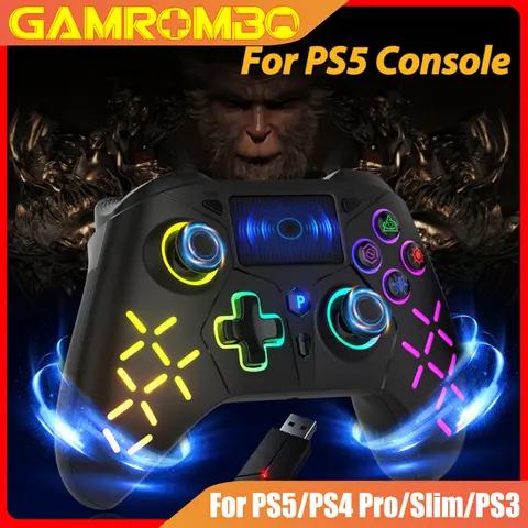 Controller wireless LED per PS5/PS5 Pro/Slim/PS4/PS3/Windows, gamepad a doppia vibrazione con funzione Marco/Turbo, jack per cuffie da 3,5 mm