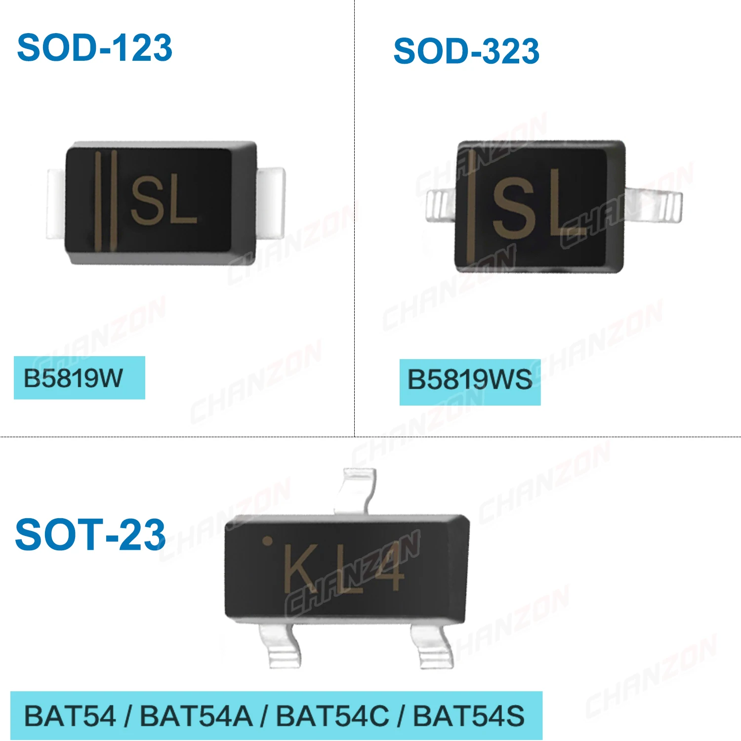 B5819W B5819WS BAT54 BAT54A BAT54C BAT54S SMD Schottky Barrier Rectifier Diode Marking SL KL1 KL2 KL3 KL4 200mA 1A 30V 40V