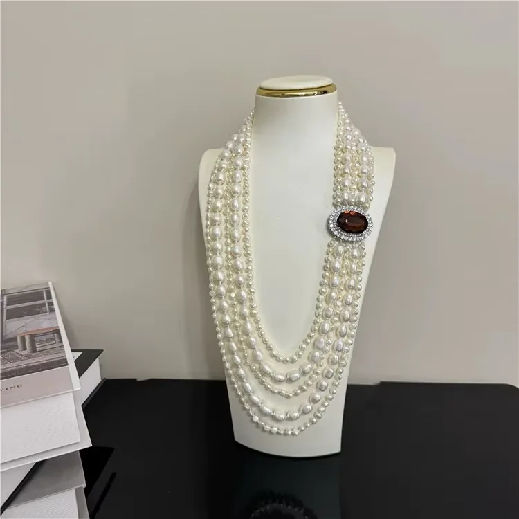 

Natural Baroque Pearl Necklace Multi layered Long Sweater Necklace