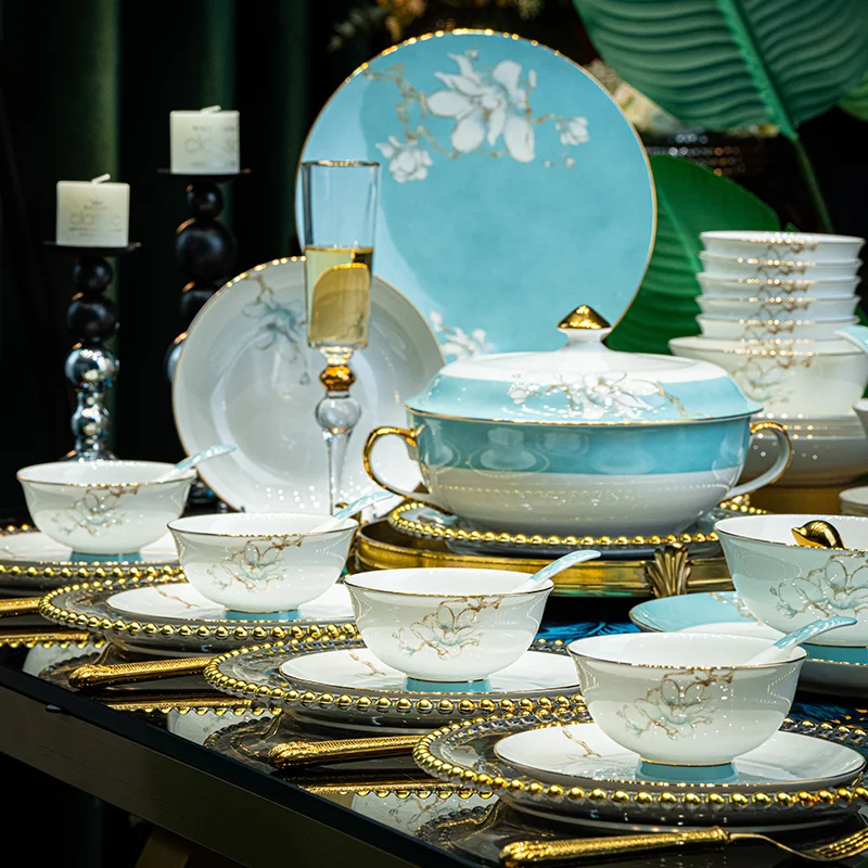 

New bone china dishes set household Chinese housewarming dishes ceramic