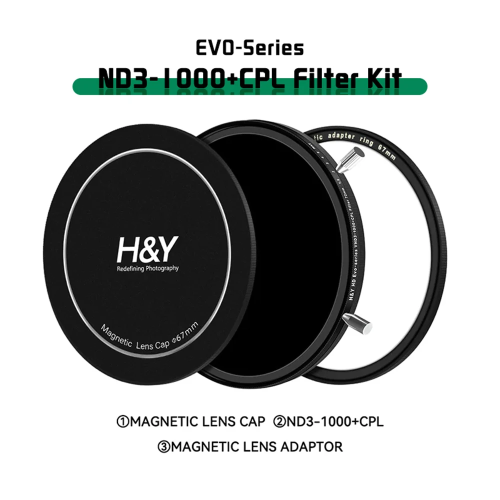 H&Y Evo-series Variable Neutral Density ND Filtes ND3-1000+CPL Filter 2 in 1 Magnetic VND Filters Kit 67mm 72mm 77mm 82mm 95mm