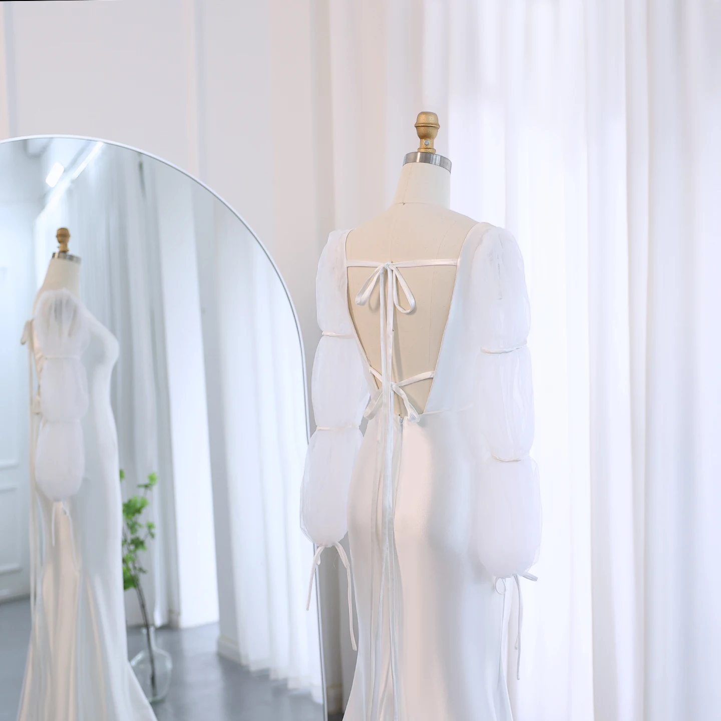 Sharon disse elegante marfim sereia vestido de noite com mangas puff dubai para mulheres árabes vestidos de festa de casamento sf021 personalizado