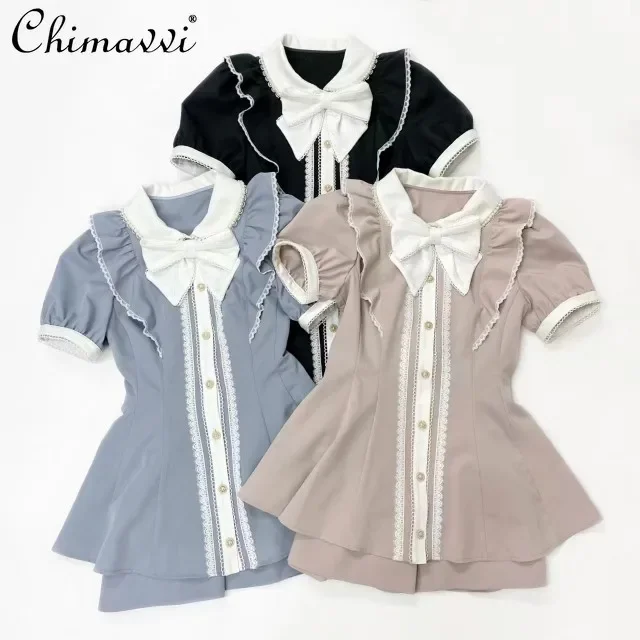 

SC Suit Japanese Mine Mass-Produced Fashion Short Sleeve Slim Shirt Top Shorts Girly Lolita Style Sweet Women's Two-Piece Set