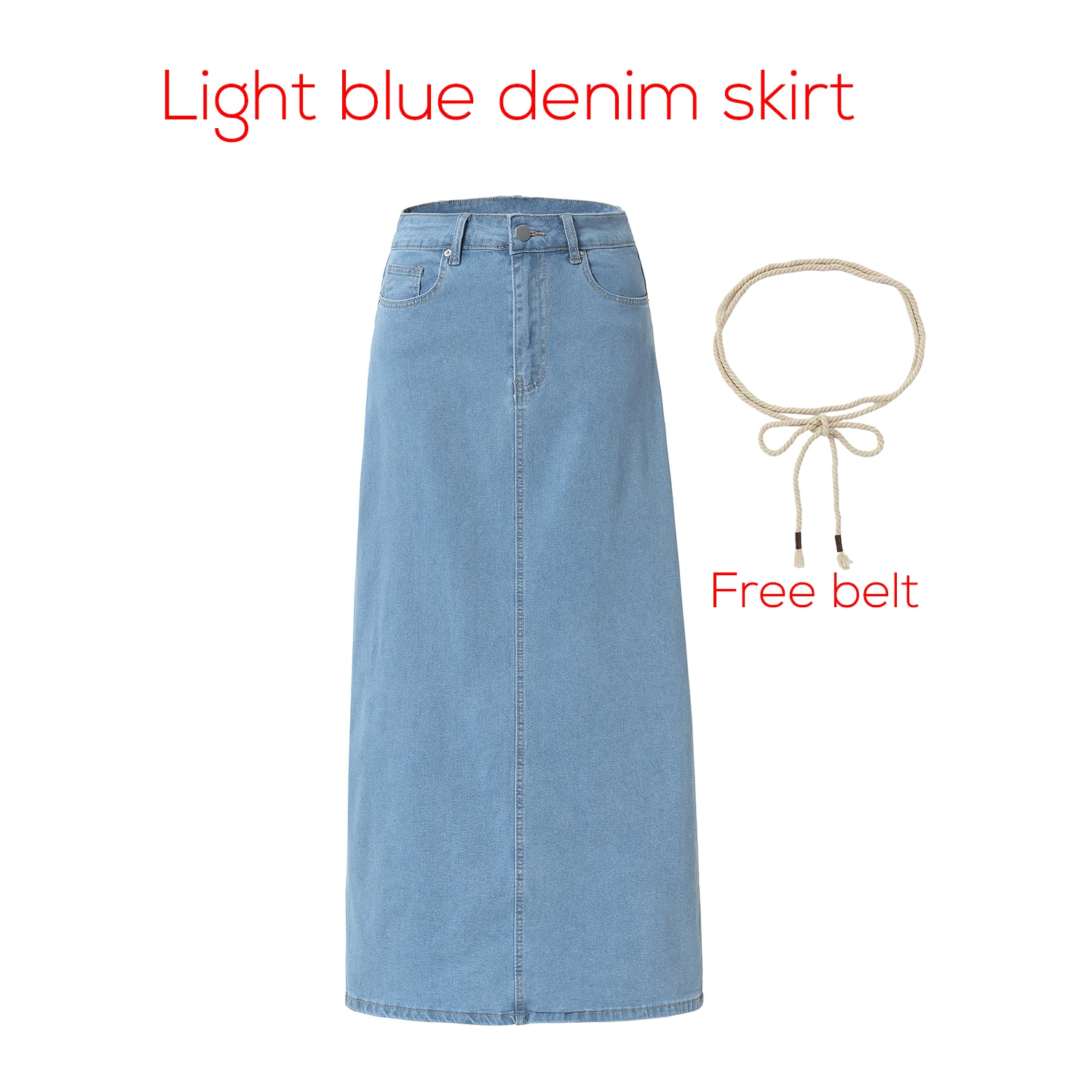 Denim Skirts for Women Elegant Cotton Denim Jean Skirt Casual Midi Style - Light Blue
