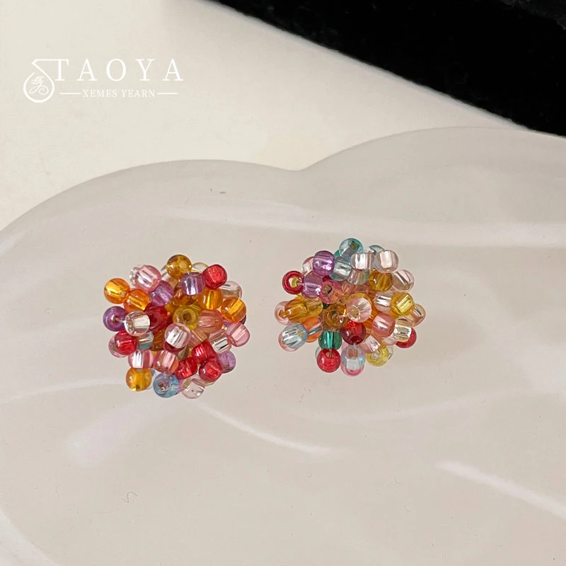 Summer Dopaamine Colored Beaded Earrings For Women's 2026 New High-End Golden Color Jewelry Trendy Unusual Ear Accessories