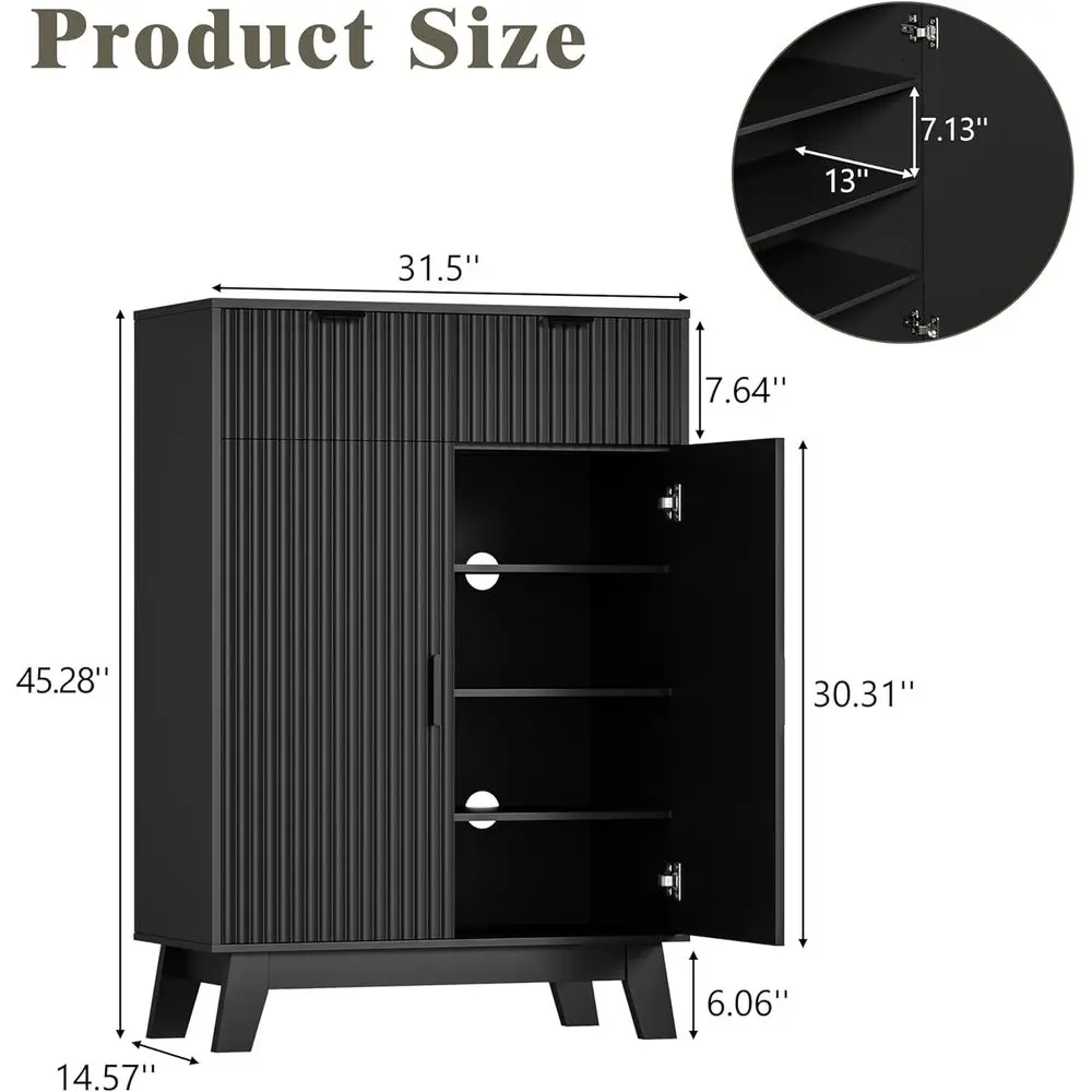 خزانة أحذية مكونة من 4 طبقات للمدخل مع درجين، رفوف قابلة للتعديل، تصميم نحيف باللون الأسود #2
