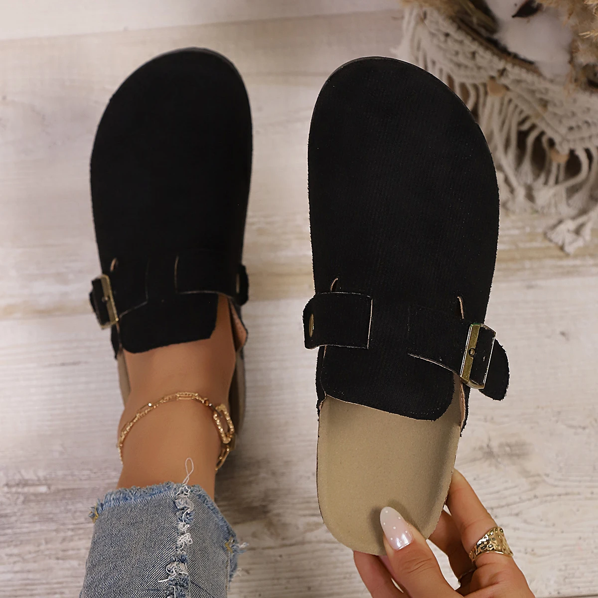 

Women Slippers 2025 New Cork Platform Shoes for Women Casual Clogs Sandals Outdoor Flats Slides Women Closed Toe Flat Slippers