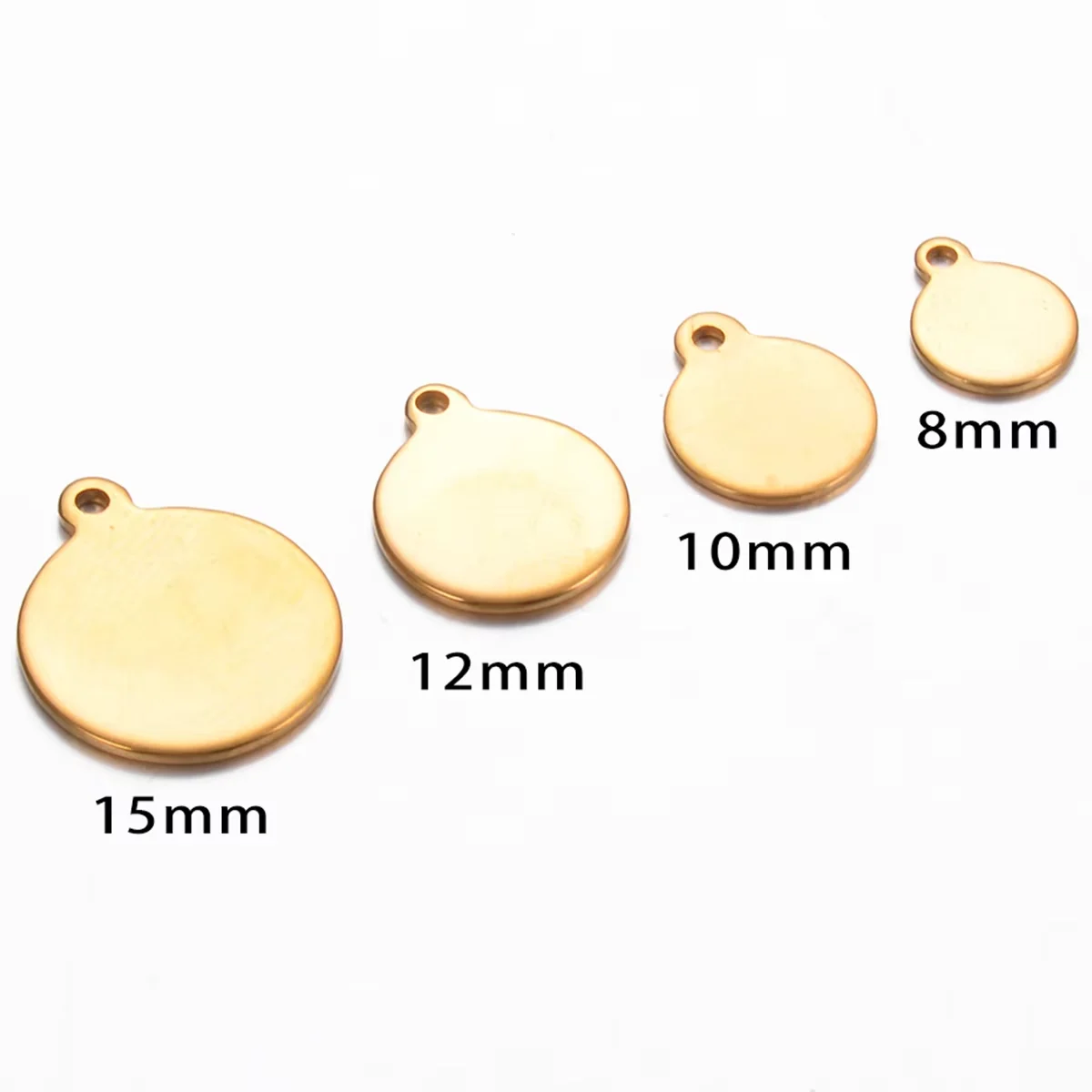 10-50 pezzi di etichetta rotonda circolare in acciaio inossidabile con logo inciso al laser, nome, etichetta a catena di coda per la creazione di gioielli personalizzata fai da te