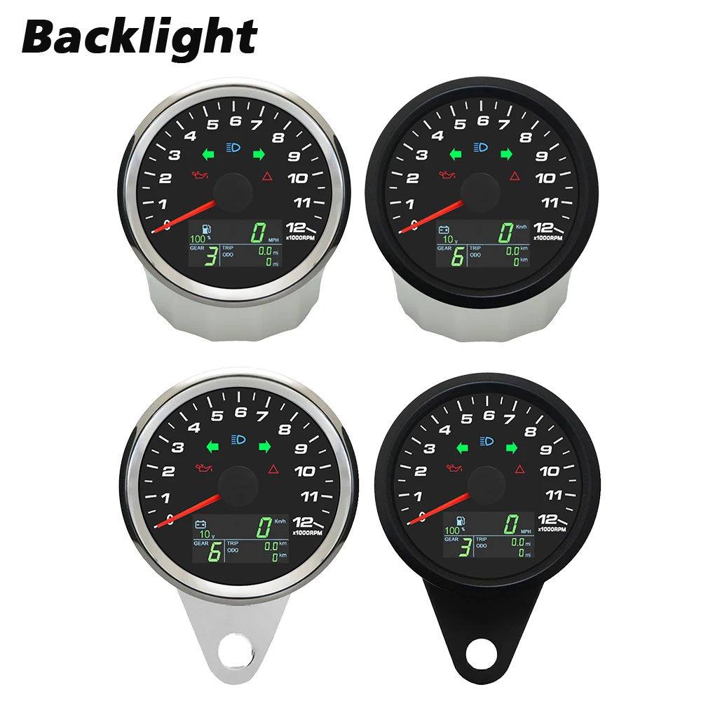 Rhaxel 85mm GPS Speedometer with Tachometer 0-12000RPM with Left Right High Beam Light with Bracket 12V 24V for Car Motorcycle