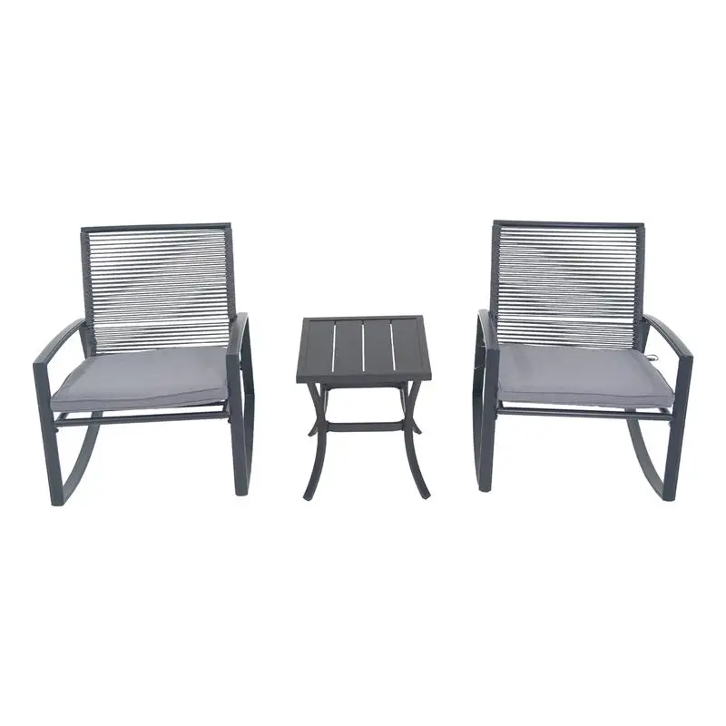2-Person Outdoor Metal Rocking Patio Bistro Set with Table for Relaxing Conversations