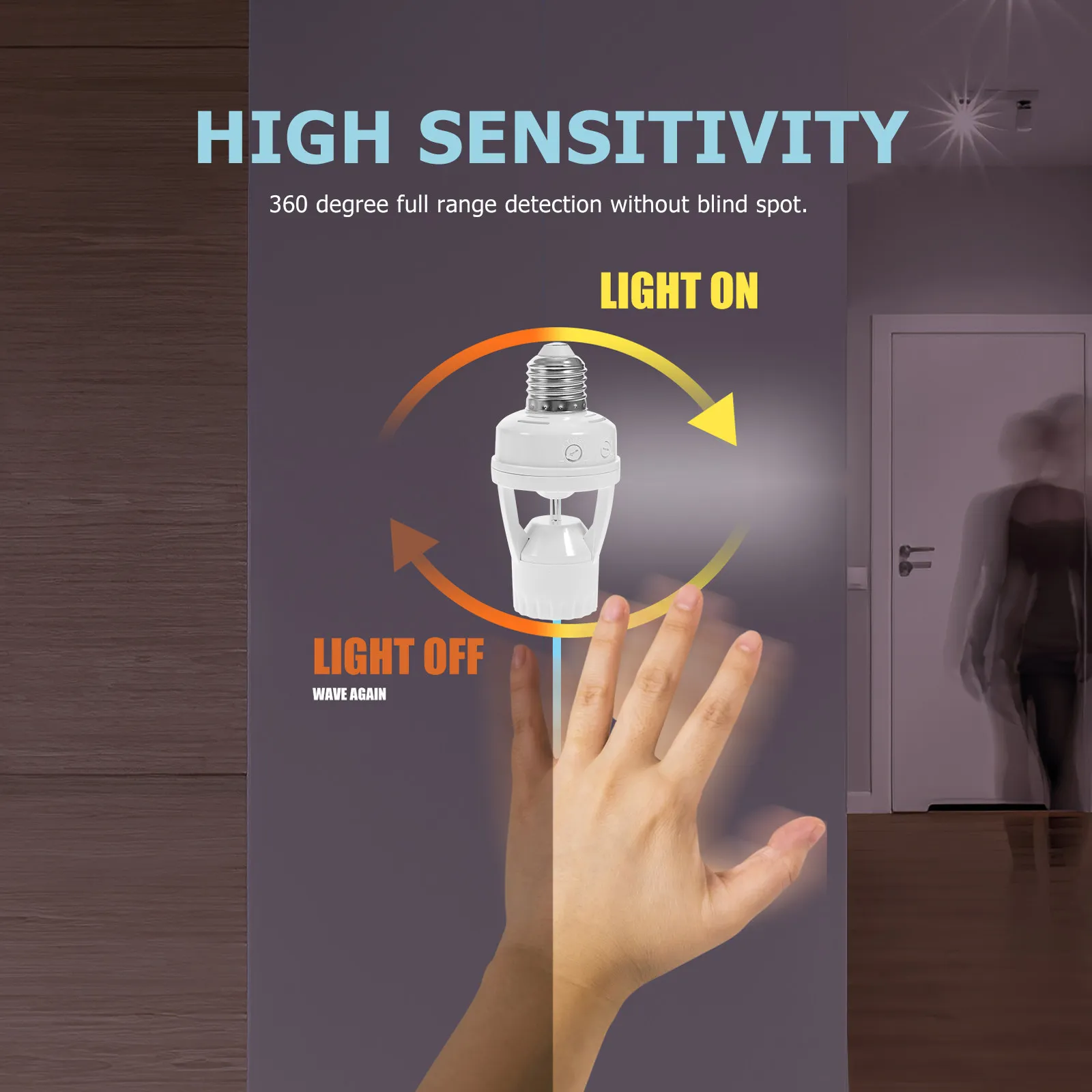 

Infrared Sensor Lamp Holder E27 Adjustable Light Socket High Sensitivity Pir Sensor Screw Bulb Adapter for Corridor Bathroom