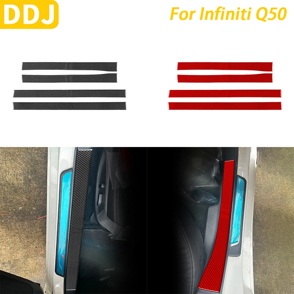 

For Infiniti Q50 2014-2020 Car Accessories Real Carbon Fiber Inner Door Sill Panel Decorative Cover Interior Decoration Sticker